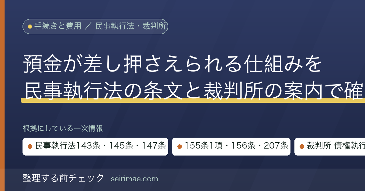 預金が差し押さえられる仕組み｜債権執行の手続と第三債務者への陳述催告を民事執行法の条文と裁判所の公表情報で確かめる